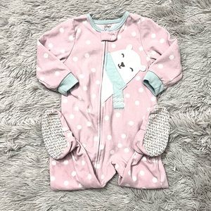 Carter's Pink Polka Dot Polar Bear Footie Pajamas : 18 Months